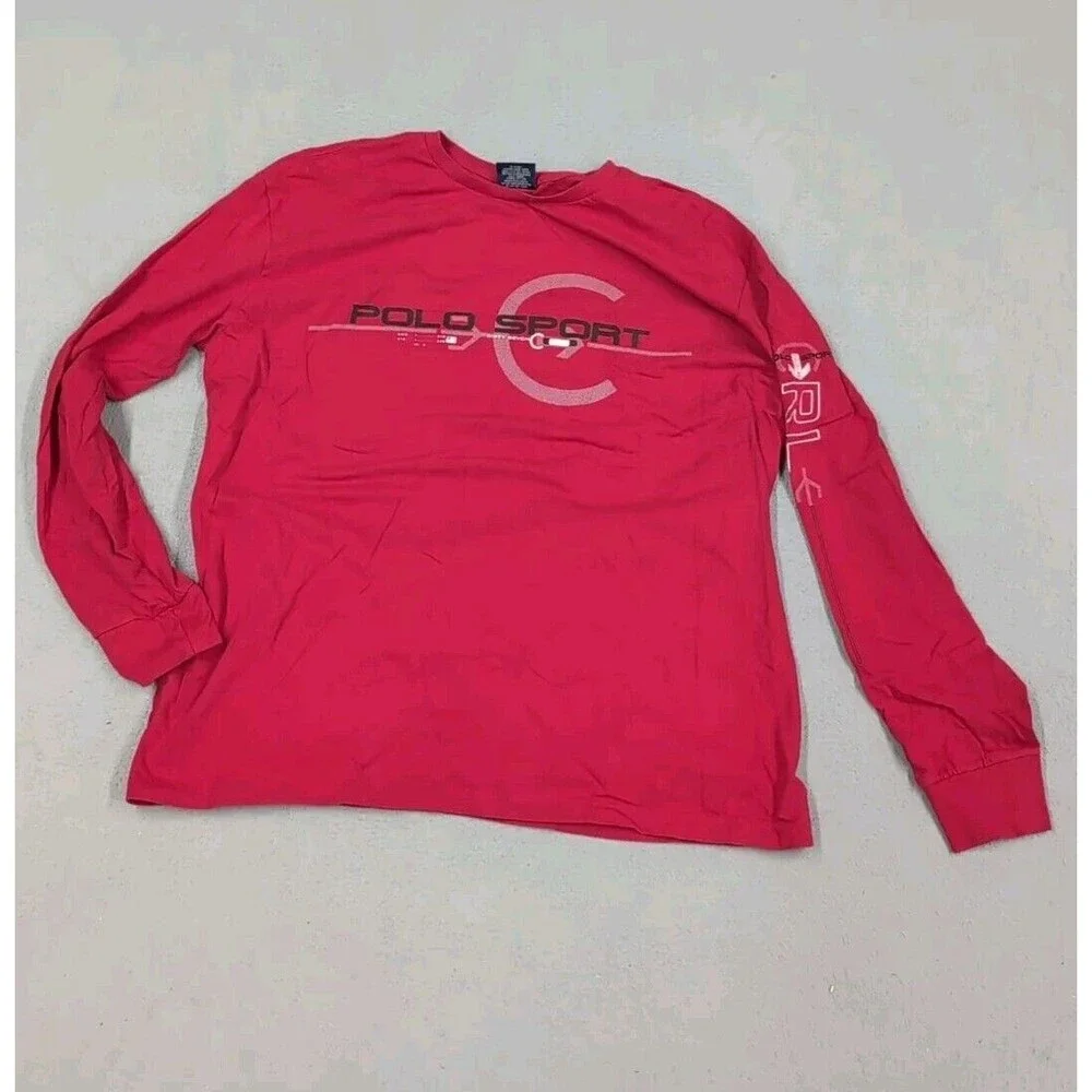 Polo Sport‎ Shirt Mens Large Ralph Lauren Long Sleeve Red Graphic Henley RL